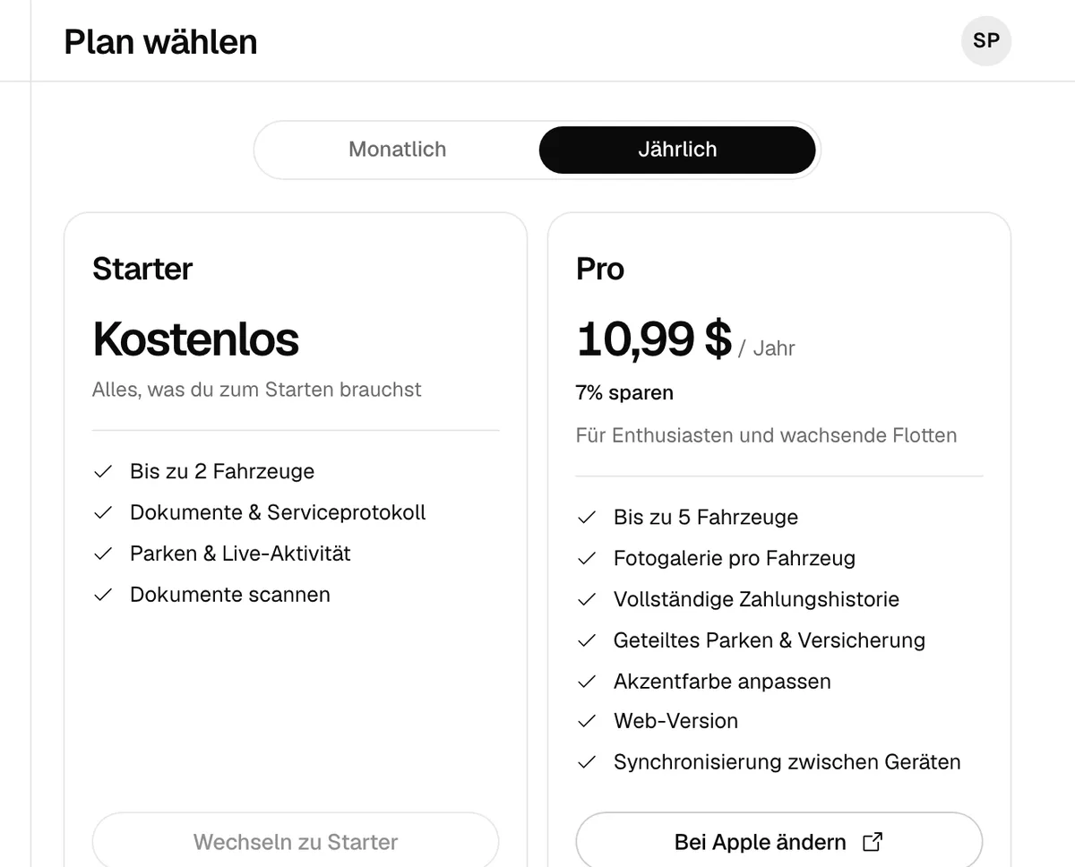 Plan wählen im Web am Computer
