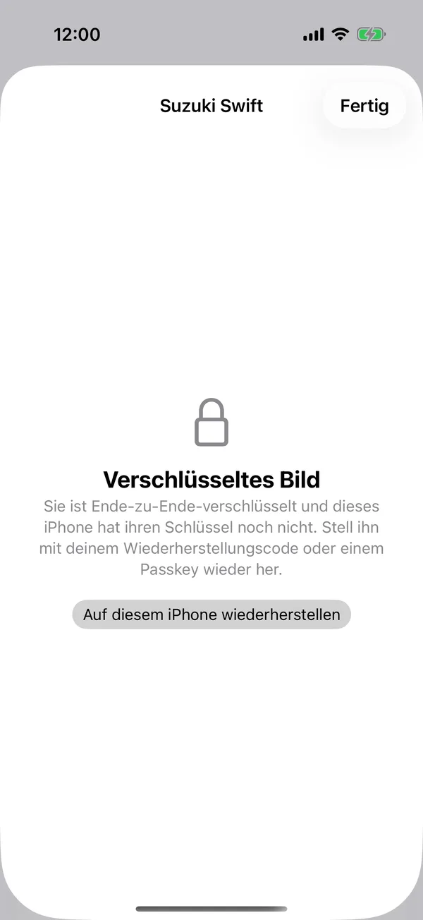 Ein Fahrzeugschein mit Verschlüsseltes Bild und Auf diesem iPhone wiederherstellen