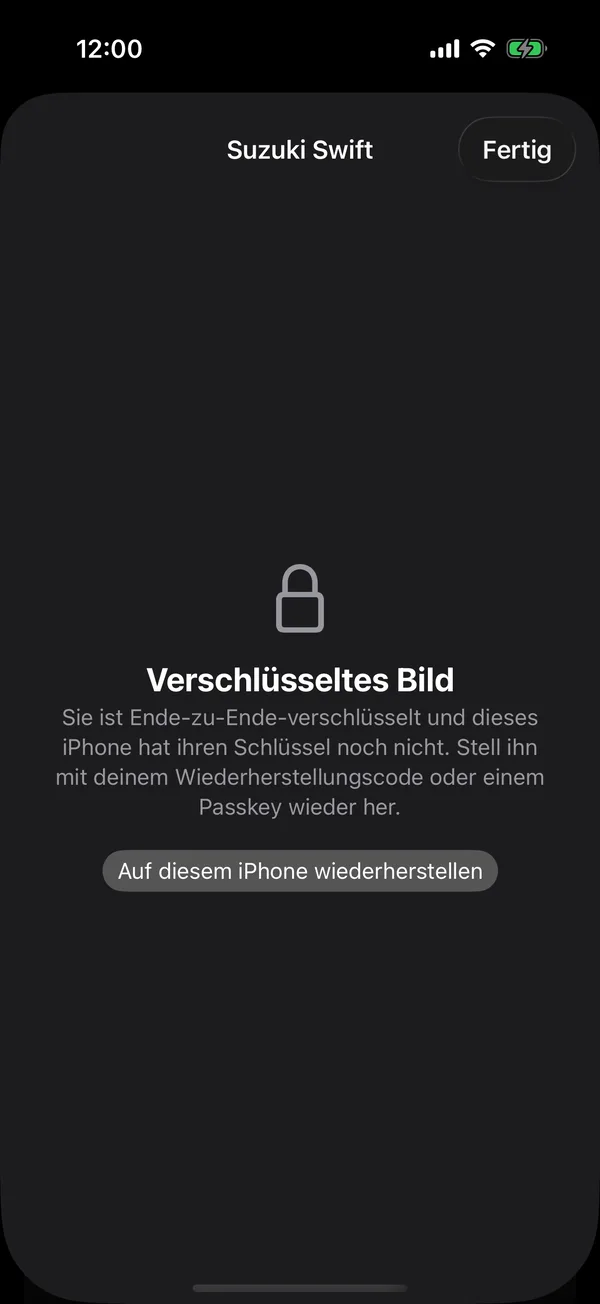 Ein Fahrzeugschein mit Verschlüsseltes Bild und Auf diesem iPhone wiederherstellen