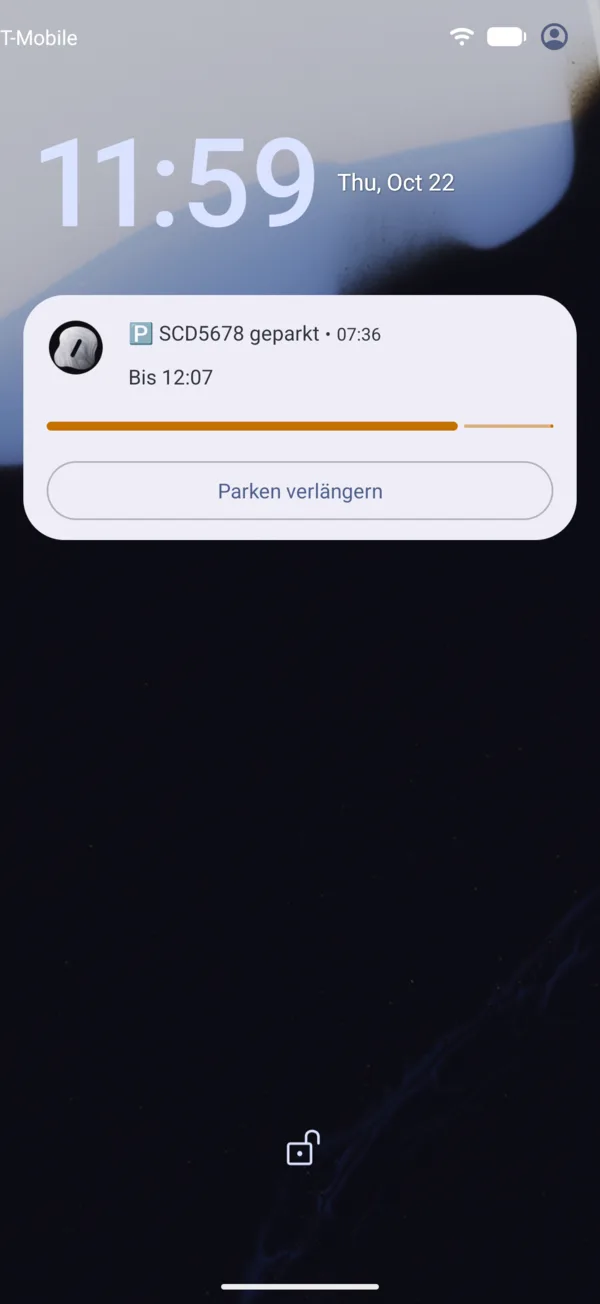 Unter 10 Minuten, in Orange mit Parken verlängern