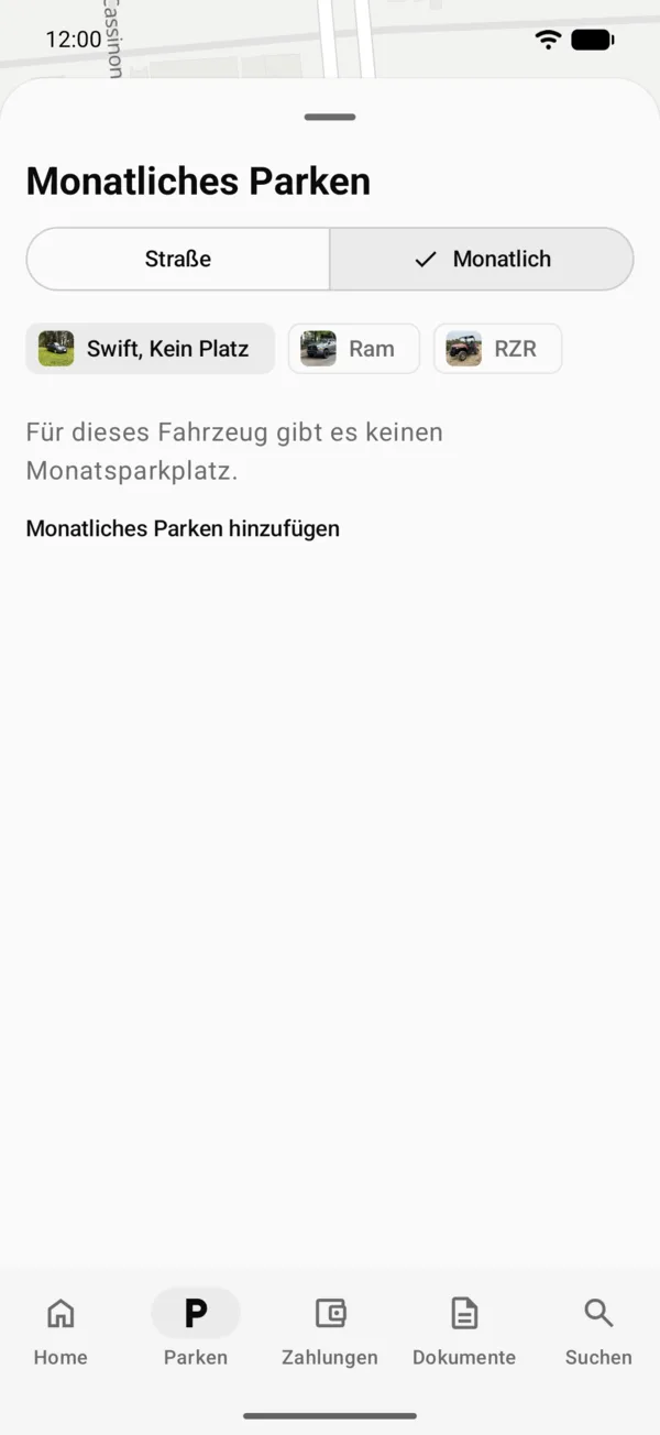 Ein Fahrzeug ohne monatliches Parken