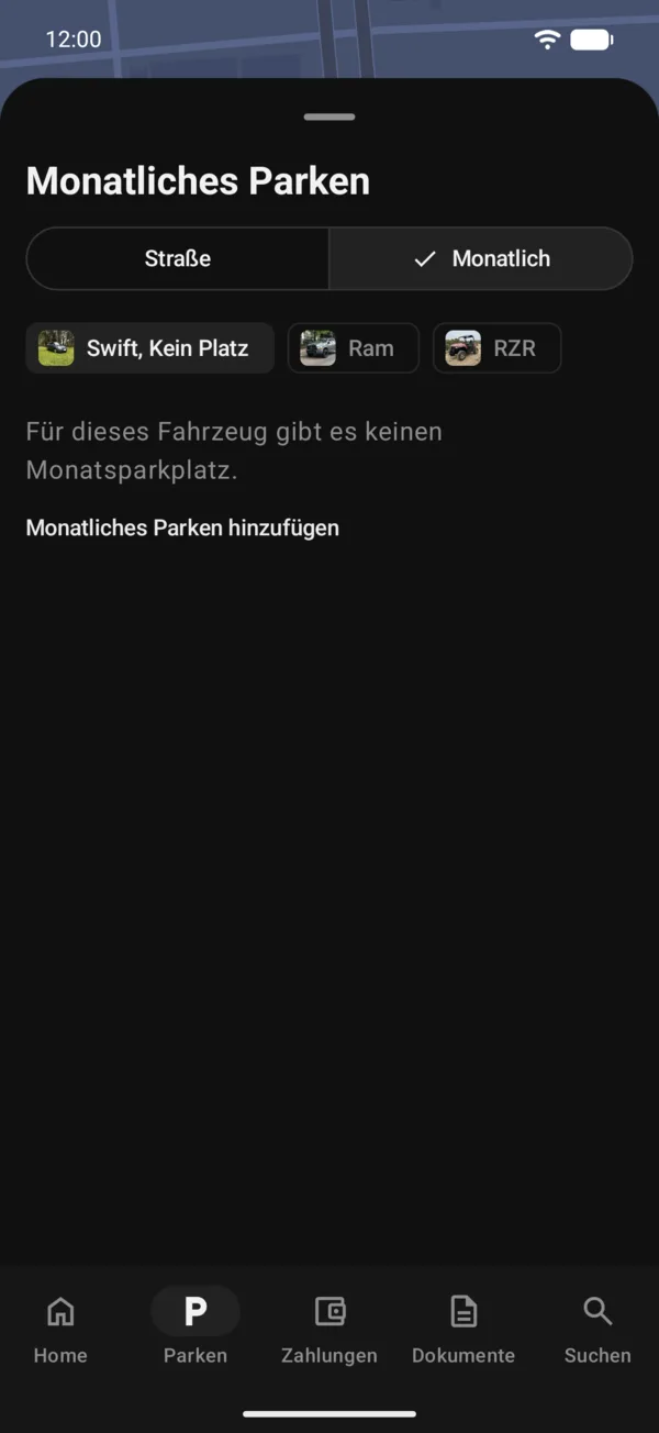 Ein Fahrzeug ohne monatliches Parken
