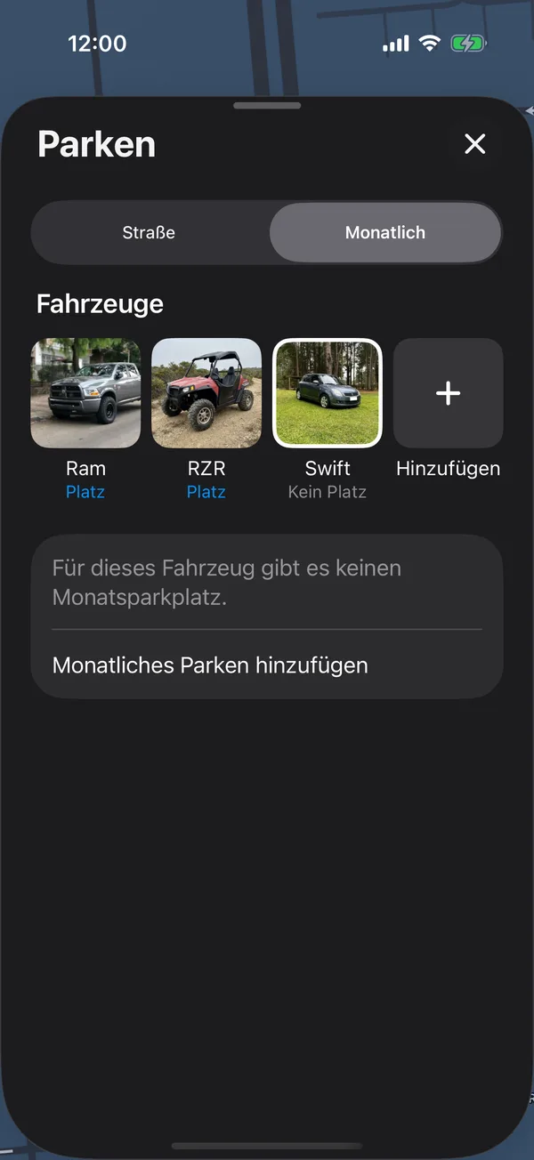 Ein Fahrzeug ohne monatliches Parken