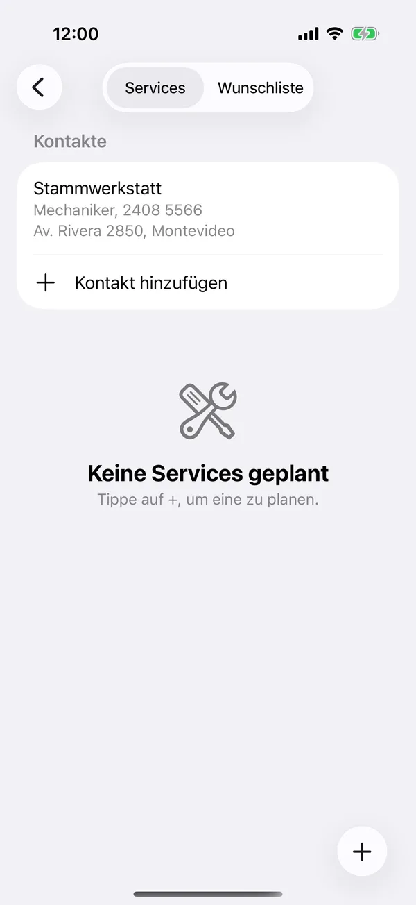 Kontakte im Tab Services