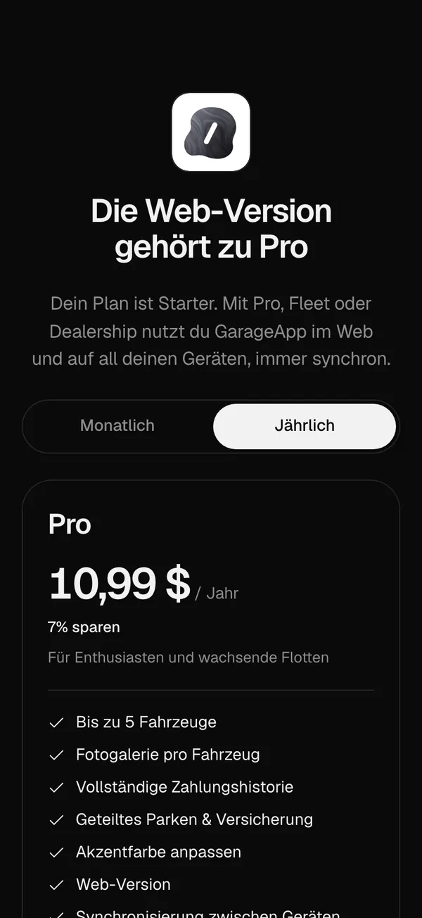 Der Bildschirm Die Web-Version gehört zu Pro
