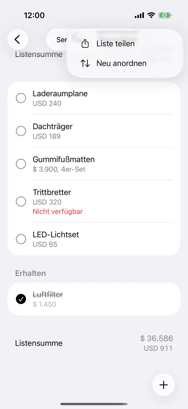Die Wunschliste mit Liste teilen