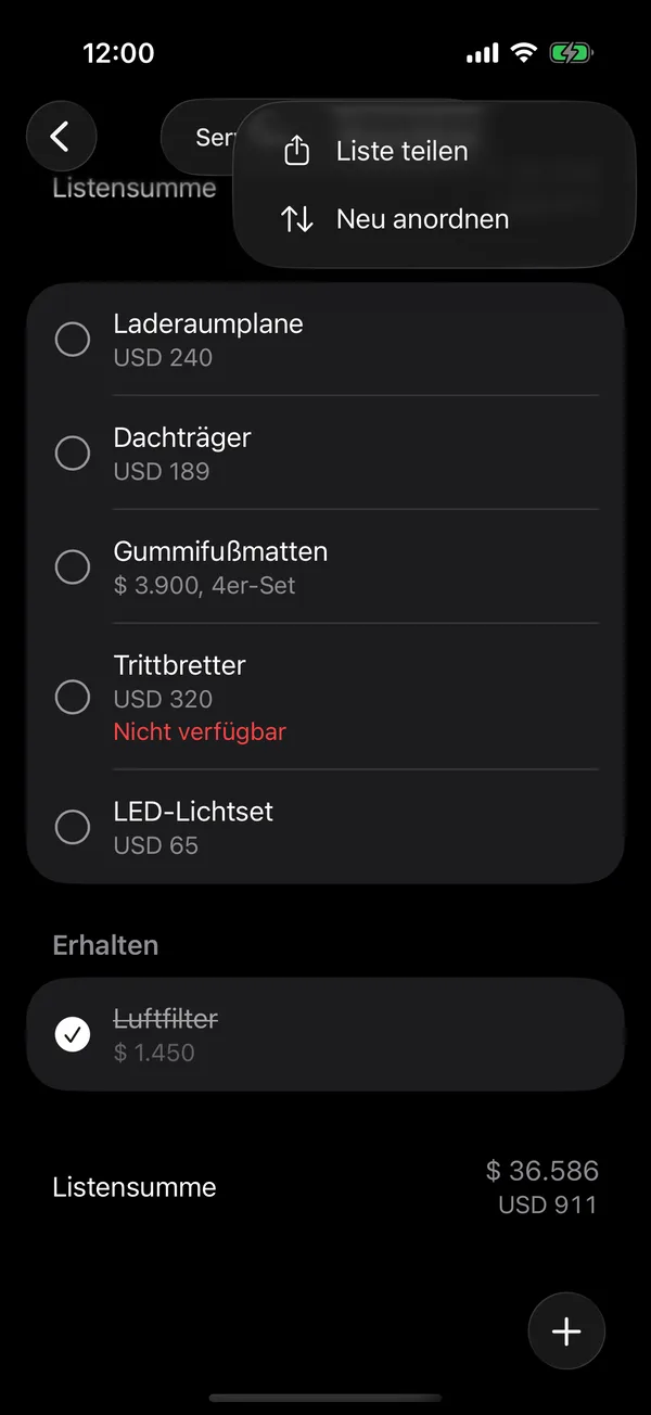 Die Wunschliste mit Liste teilen