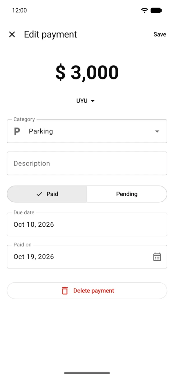 A payment from the Archive open to edit