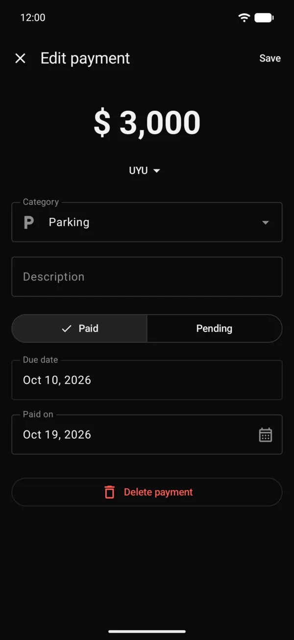 A payment from the Archive open to edit