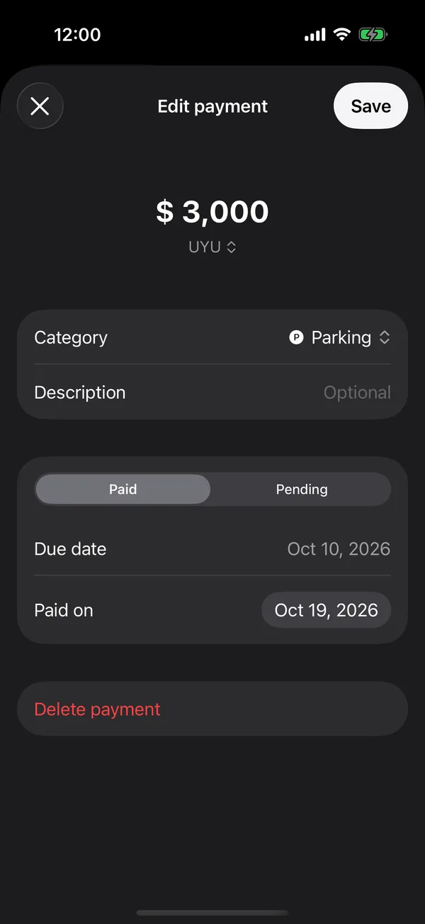 A payment from the Archive open to edit