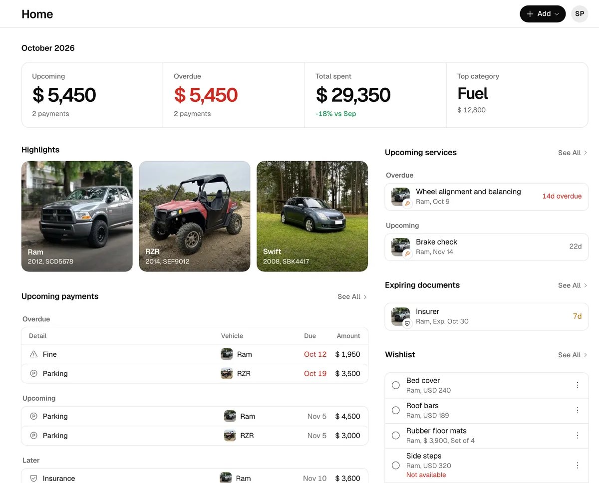 Home on the web on a computer, with the month’s figures and the upcoming payments and services