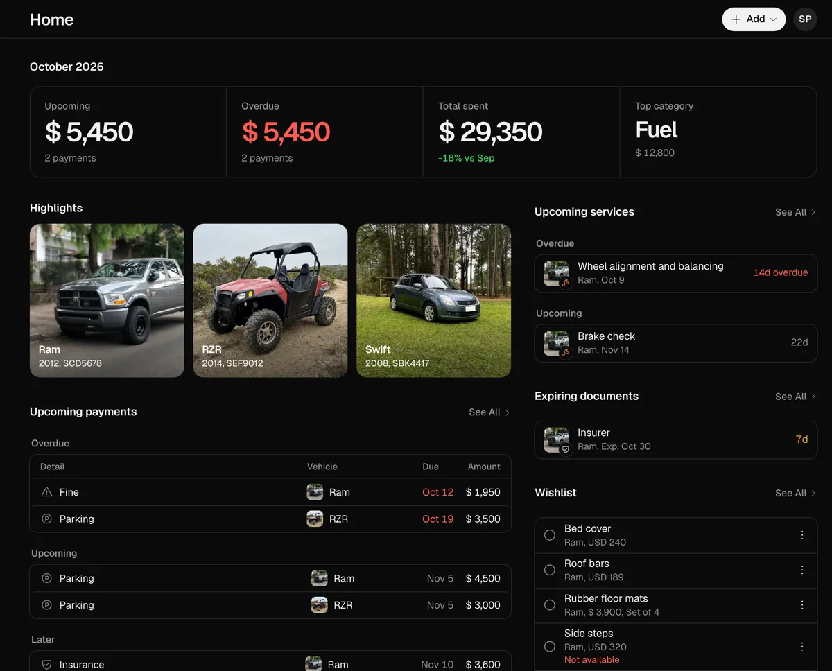 Home on the web on a computer, with the month’s figures and the upcoming payments and services