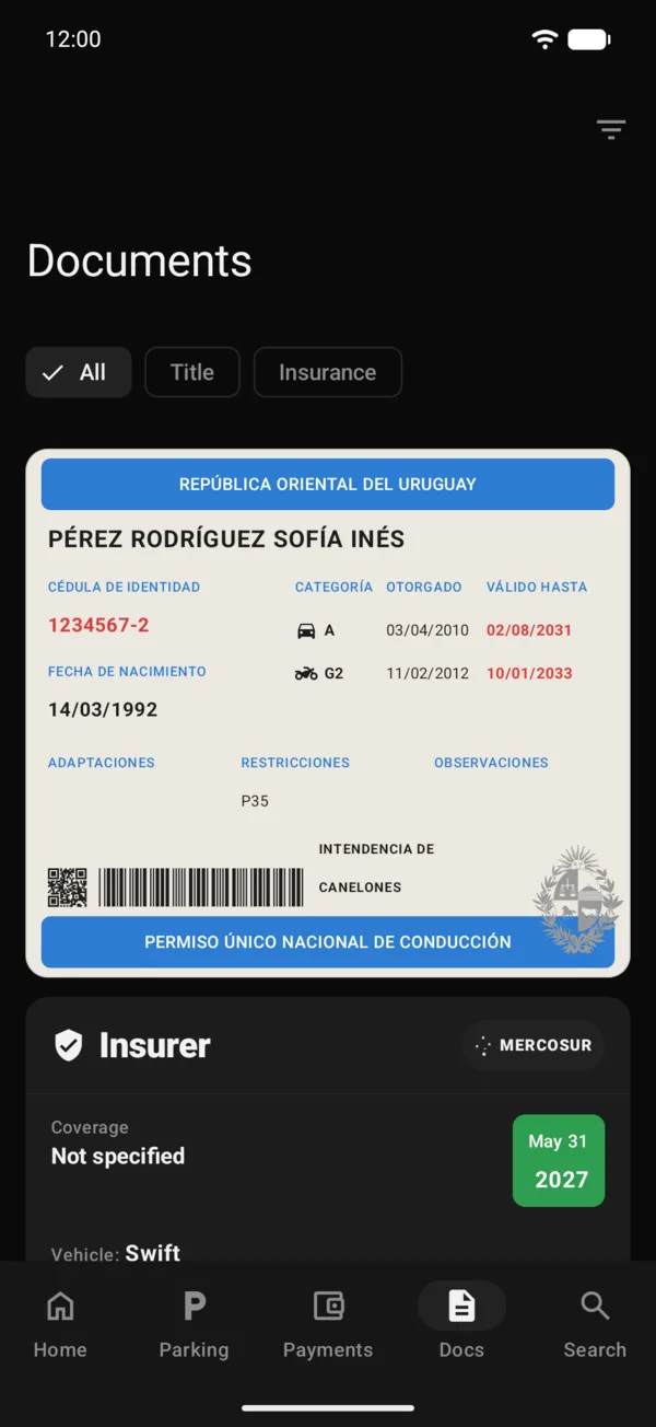 A policy with the MERCOSUR mark on the Documents tab