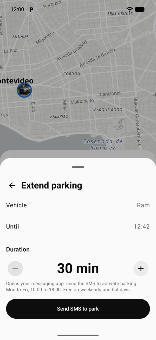 The Extend parking screen with the duration