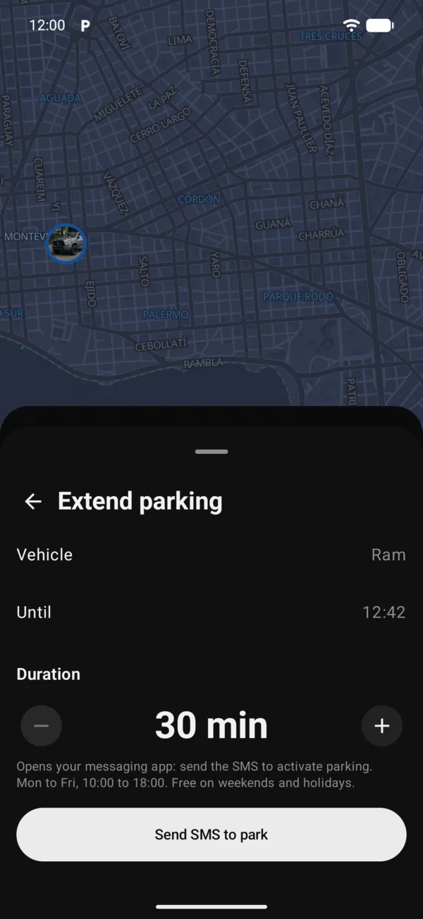 The Extend parking screen with the duration