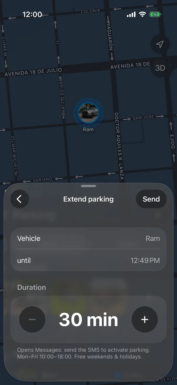 The Extend parking screen with the duration