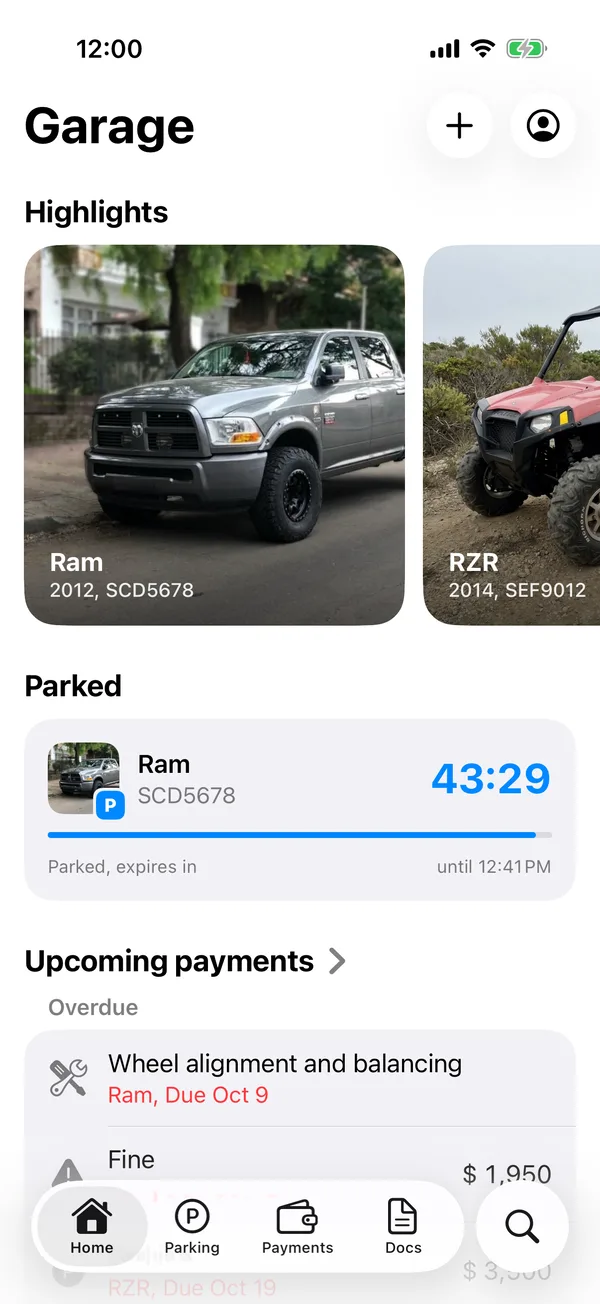 Home with the Parked section