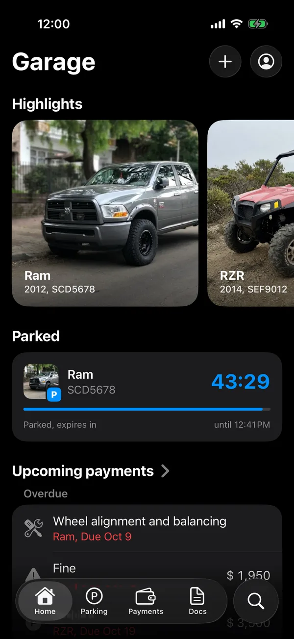 Home with the Parked section