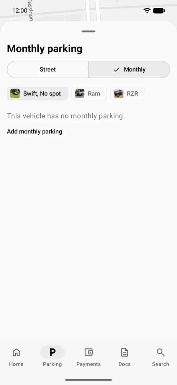 A vehicle marked without monthly parking