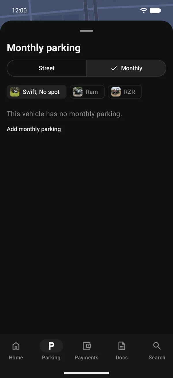 A vehicle marked without monthly parking
