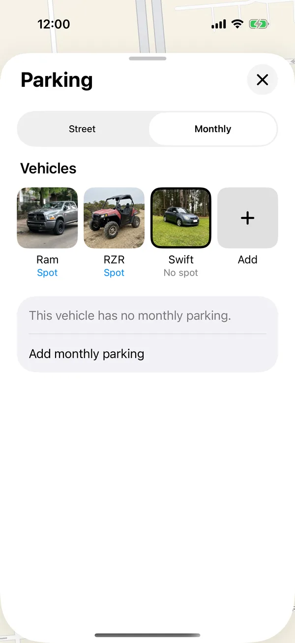 A vehicle marked without monthly parking