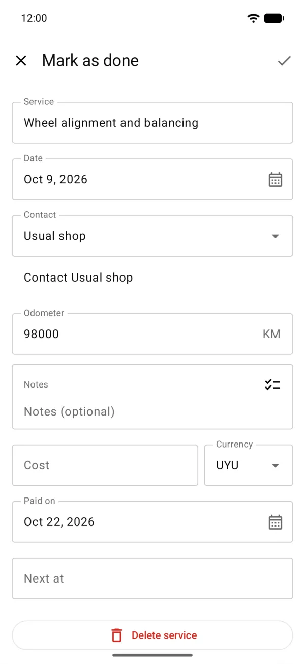 A service with its contact