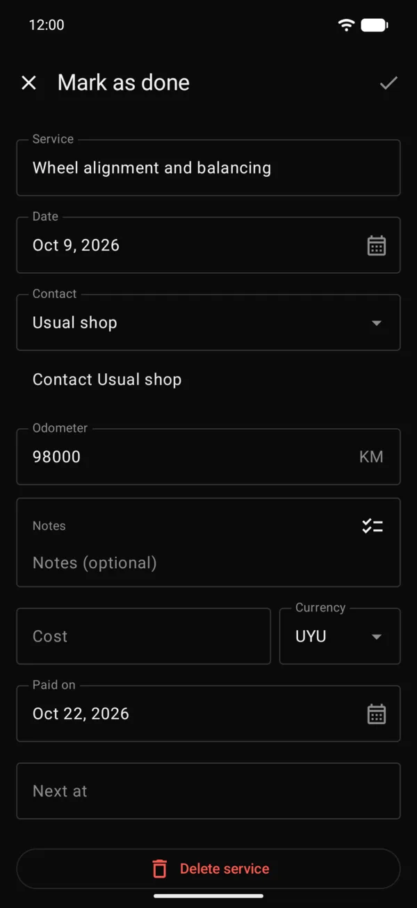 A service with its contact