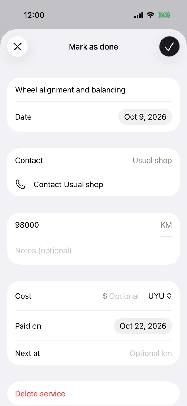 A service with its contact