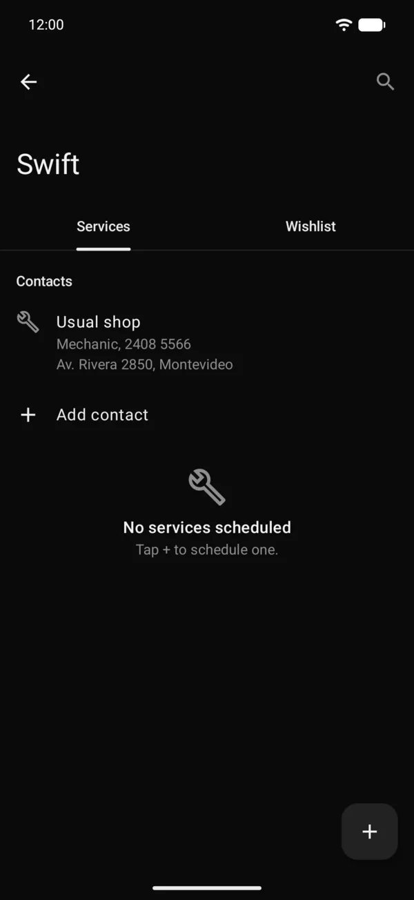 Contacts on the Services tab