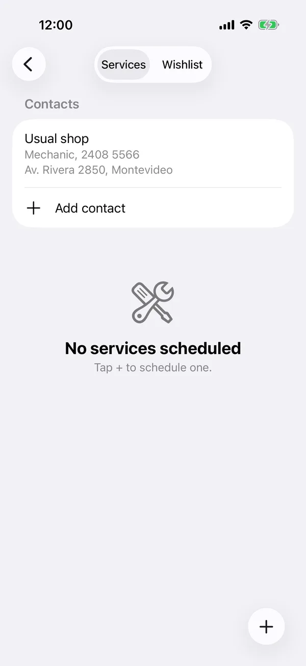 Contacts on the Services tab