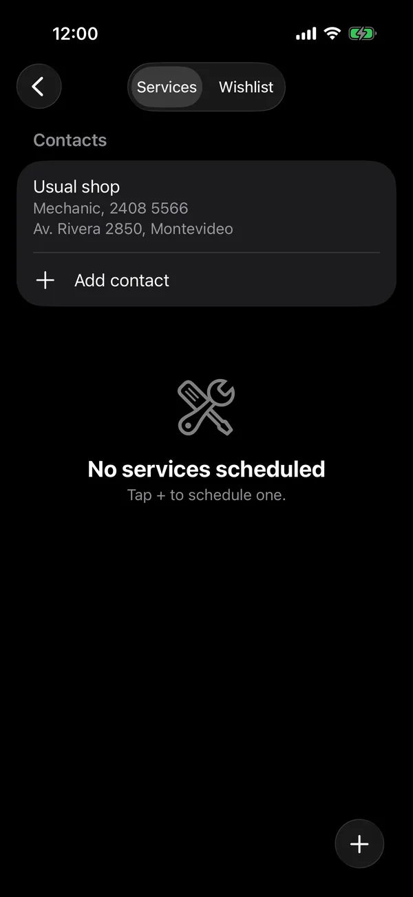 Contacts on the Services tab