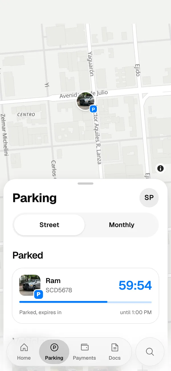 A vehicle parked from the iPhone, in the web’s Parking tab
