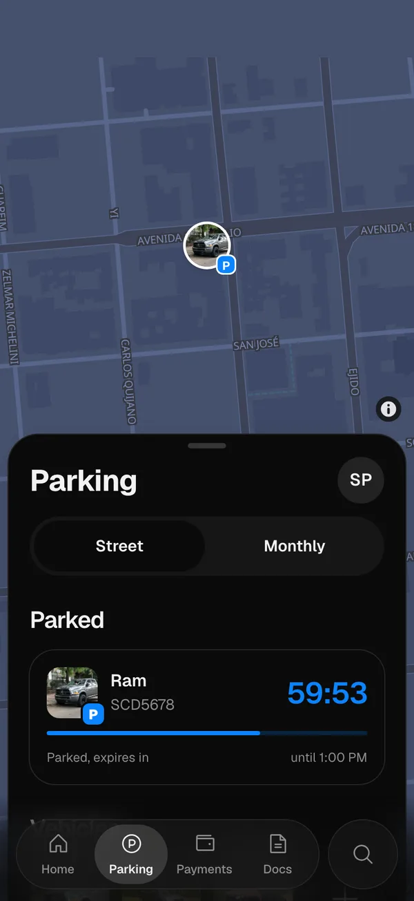 A vehicle parked from the iPhone, in the web’s Parking tab