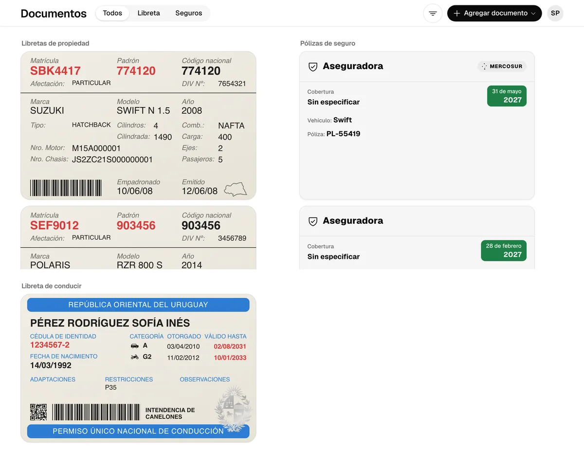La pestaña Documentos de la web en una computadora, con una columna por tipo de documento