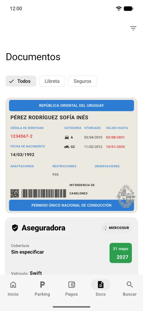 Una póliza con la marca MERCOSUR en la pestaña Documentos