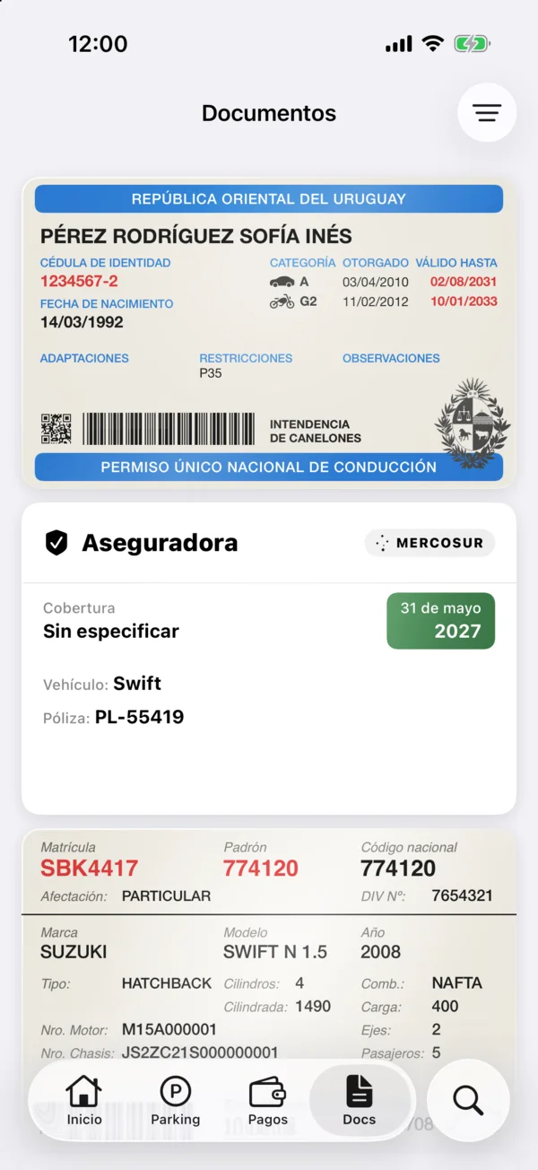 Una póliza con la marca MERCOSUR en la pestaña Documentos