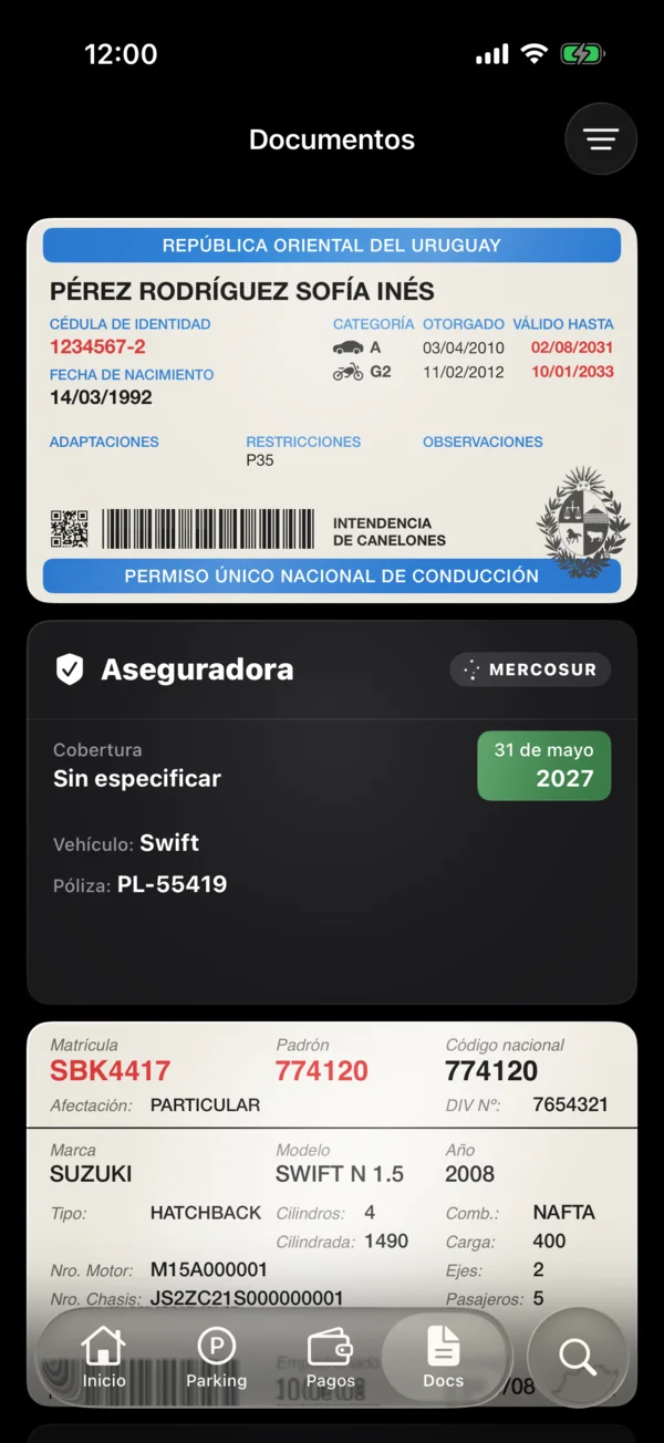 Una póliza con la marca MERCOSUR en la pestaña Documentos