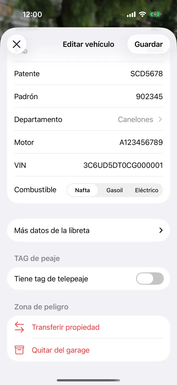 La Zona de peligro con Transferir propiedad y Quitar del garage
