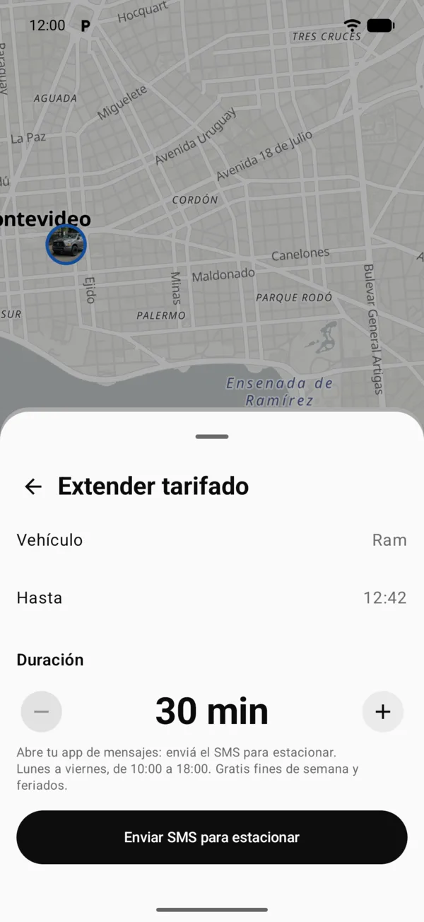 La pantalla Extender tarifado con la duración
