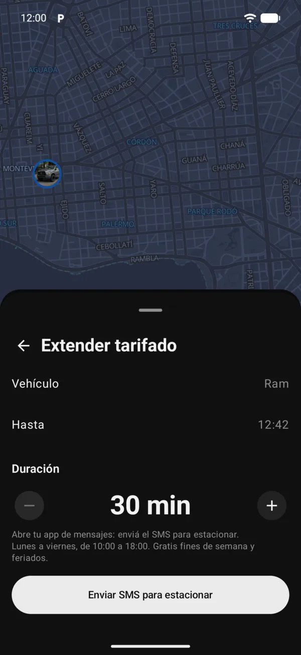 La pantalla Extender tarifado con la duración
