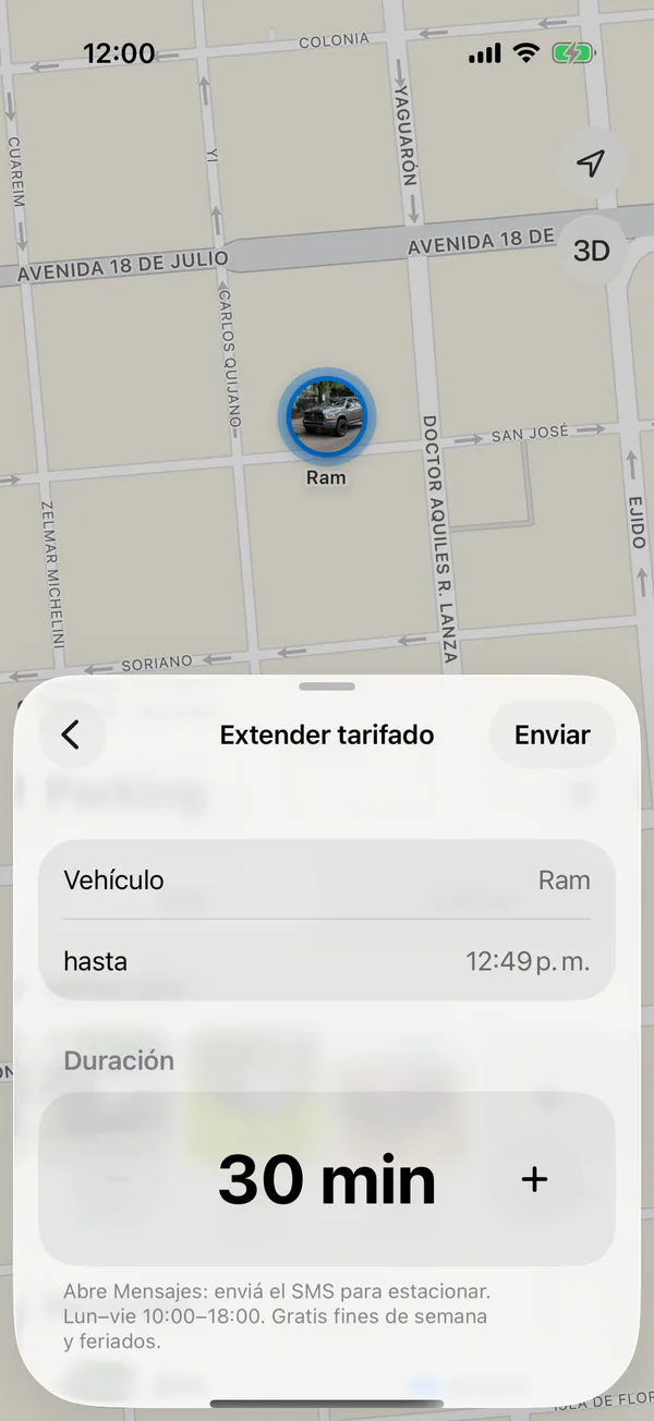 La pantalla Extender tarifado con la duración