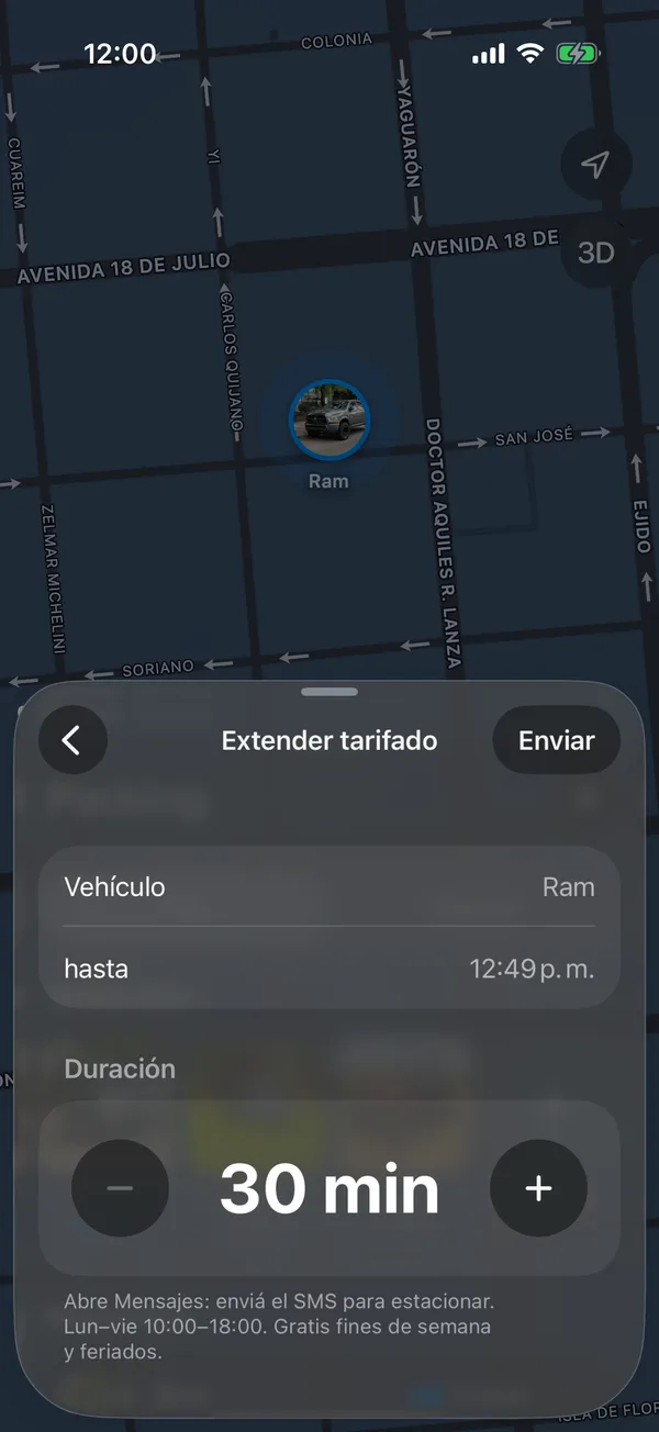 La pantalla Extender tarifado con la duración
