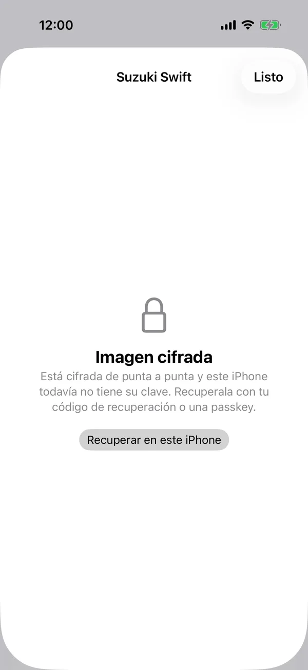 Una libreta con Imagen cifrada y Recuperar en este iPhone