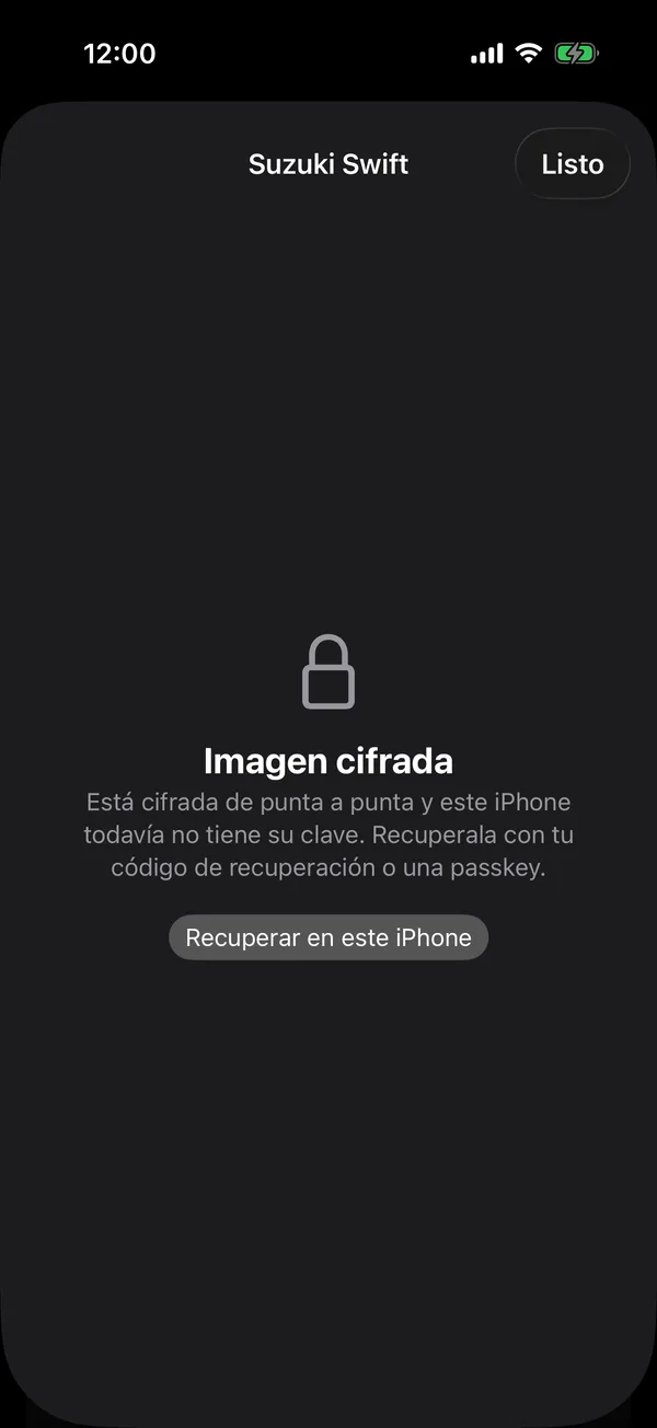 Una libreta con Imagen cifrada y Recuperar en este iPhone
