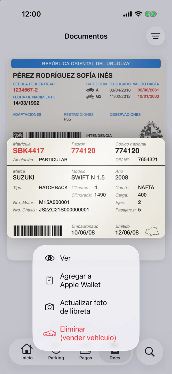 O menu de um documento com Adicionar à Apple Wallet e Atualizar foto do documento