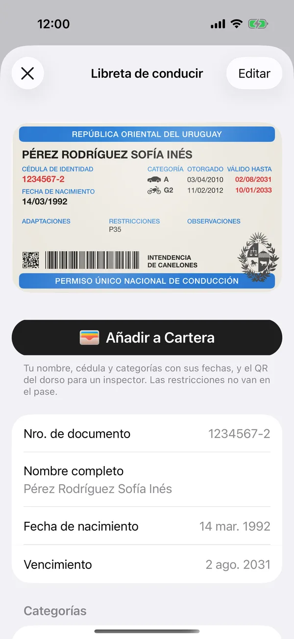 Der Führerschein mit dem Button Zu Apple Wallet hinzufügen
