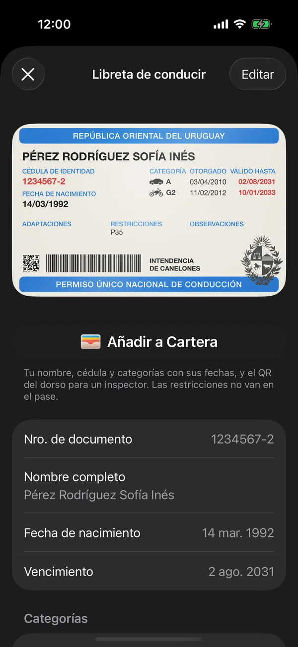 Der Führerschein mit dem Button Zu Apple Wallet hinzufügen