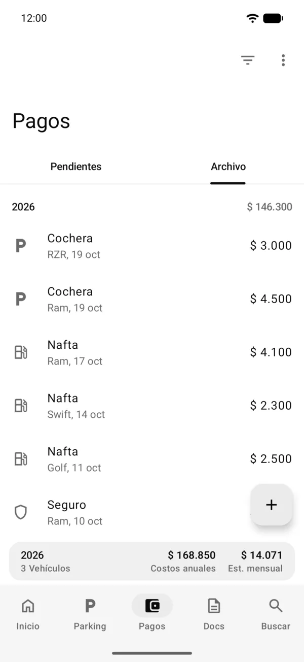 The payments Archive grouped by year