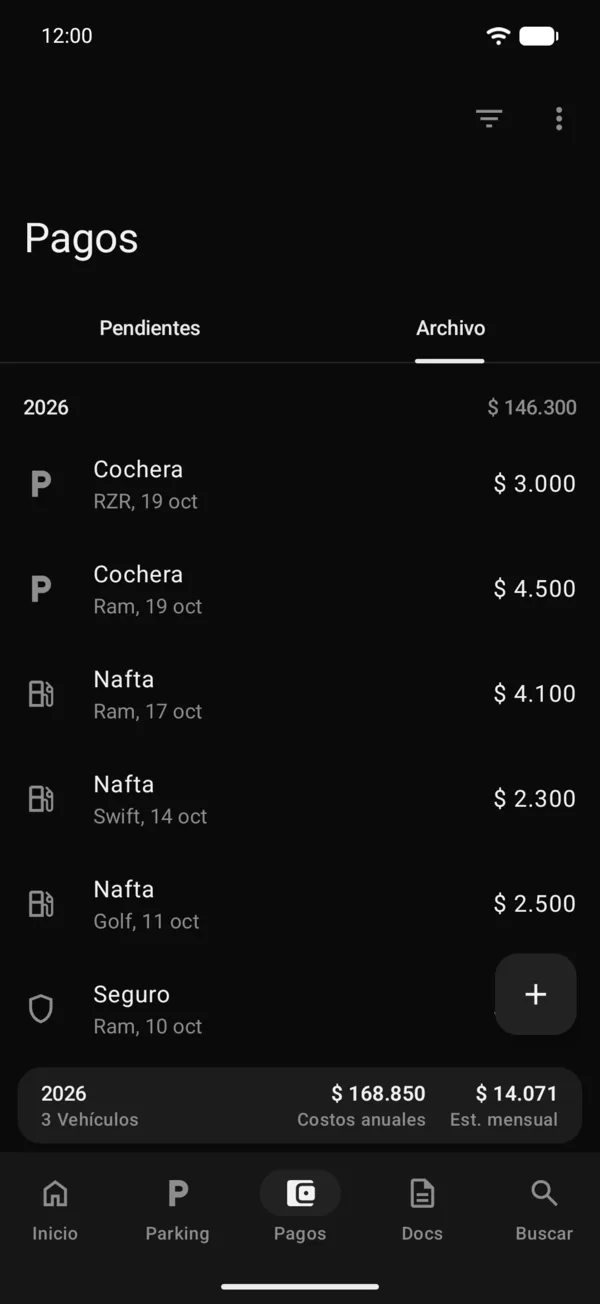 The payments Archive grouped by year