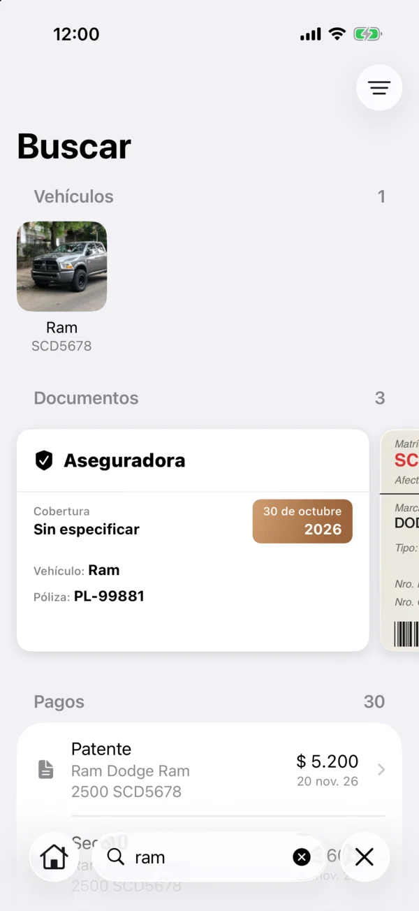 Resultados de pesquisa no GarageApp